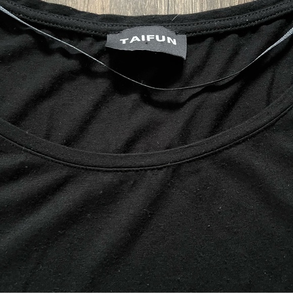 Taifun 80s Vtg Black Short Sleeves Round Neck Sequin Hem Women's Top T-Shirt L - Picture 7 of 11